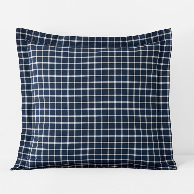 Classic Stripes and Plaids Cool Yarn-Dyed Cotton Percale Sham - Windowpane White/Navy, Euro