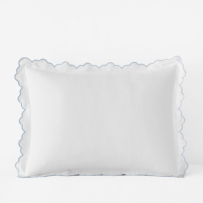 Embroidered Scallop Classic Smooth Sateen Solid Sham - Light Blue, King