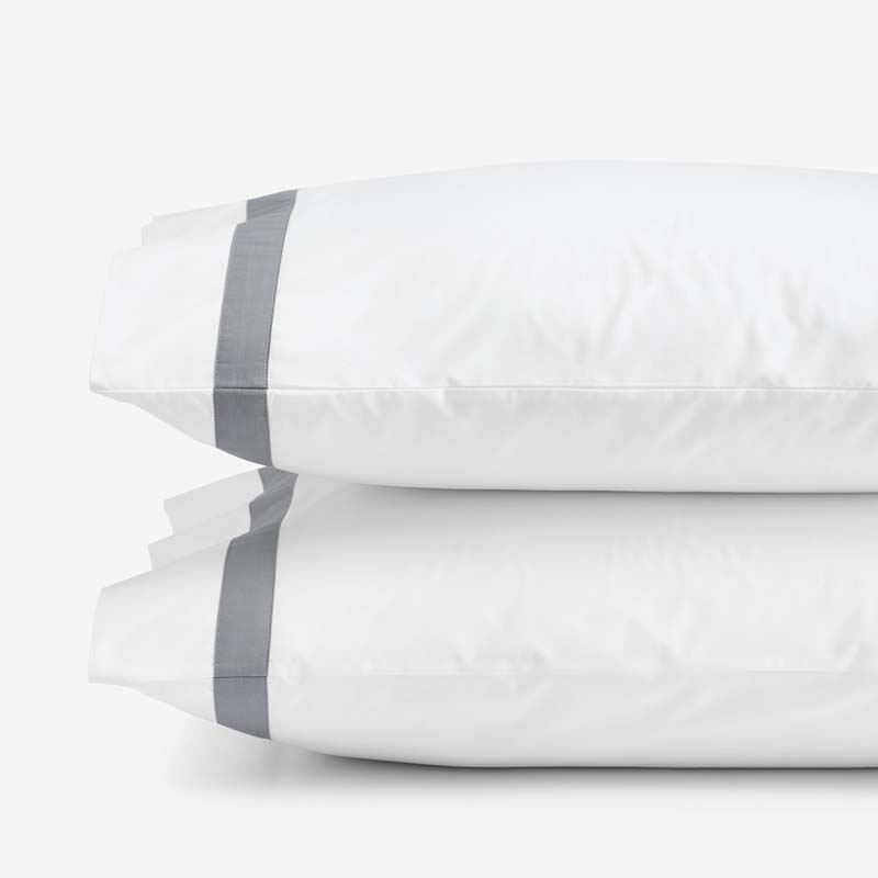Contrast Border Premium Cool Supima® Cotton Percale Pillowcase Set - Pewter, King