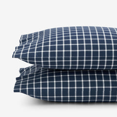 Classic Stripes and Plaids Cool Yarn-Dyed Cotton Percale Pillowcase Set - Windowpane White/Navy, Standard