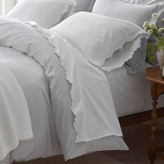 Embroidered Scallop Classic Smooth Sateen Solid Sham - Light Gray, Standard