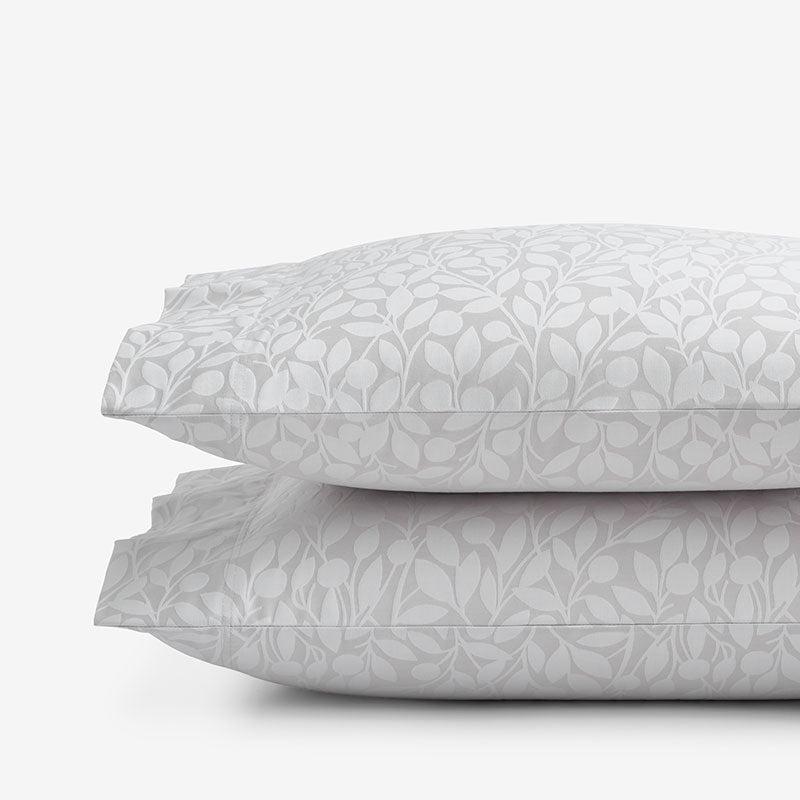 Jacquard Leaf Yarn-Dyed Premium Smooth Supima® Cotton Wrinkle-Free Sateen Pillowcase Set - Light Gray, Standard