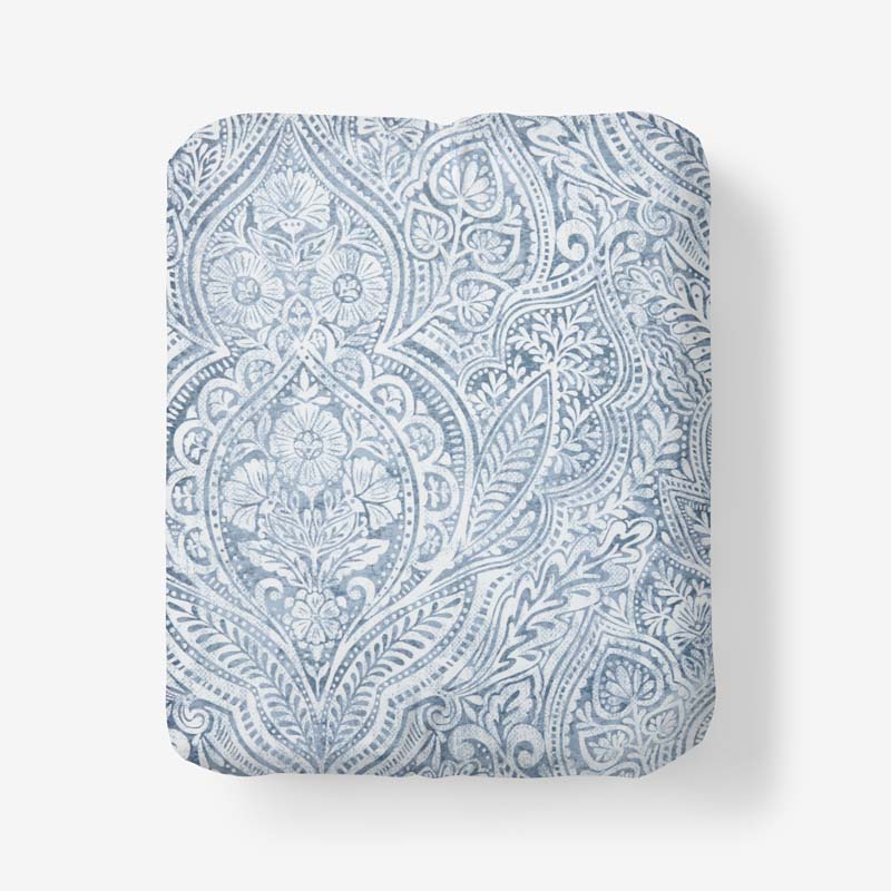Paisley Grace Floral Premium Smooth Wrinkle-Free Sateen Fitted Bed Sheet - Blue, Twin