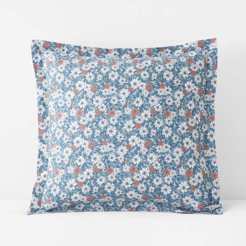 Julienne Classic Cool Cotton Percale Sham - Floral Blue, Euro