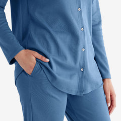 Pima Cotton Women's Button-Down Pajama Set - Blue Denim, S