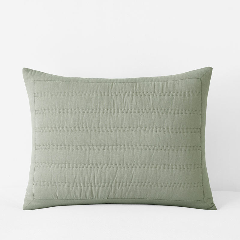 Premium Breathable Washed Linen Solid Quilted Sham - Moss, King