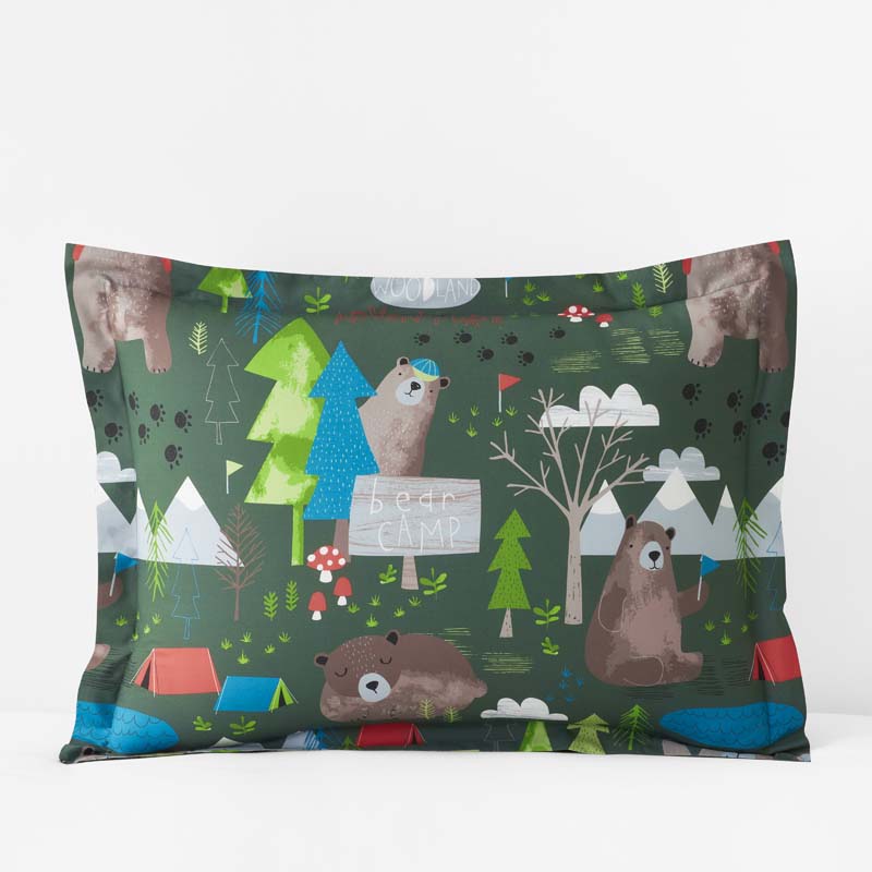 Bear Camp Classic Cool Organic Cotton Percale Sham - Green Multi, Standard