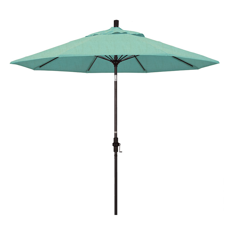 Round Outdoor Patio Umbrella, Fiberglass with Twist Tilt - Bronze Finish, Spectrum Mist, 9'