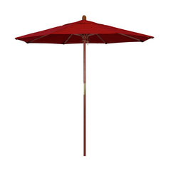 Round Outdoor Patio Umbrella, Wood with Manual Lift - Jockey Red, 7.5'
