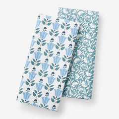 Mix & Match Printed Cotton Tea Towels, Set of 2 - Teal Blue