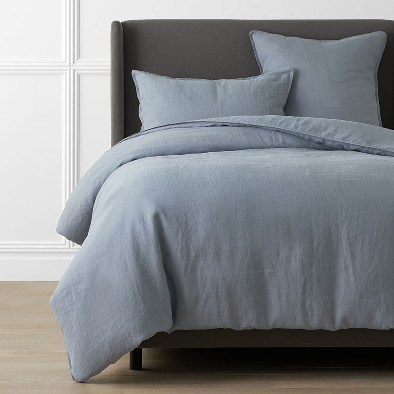 Premium Breathable Washed Linen Solid Duvet Cover - Dusty Blue, Twin/Twin XL