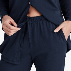 Pima Cotton Women's Button-Down Pajama Set - Navy, XXL