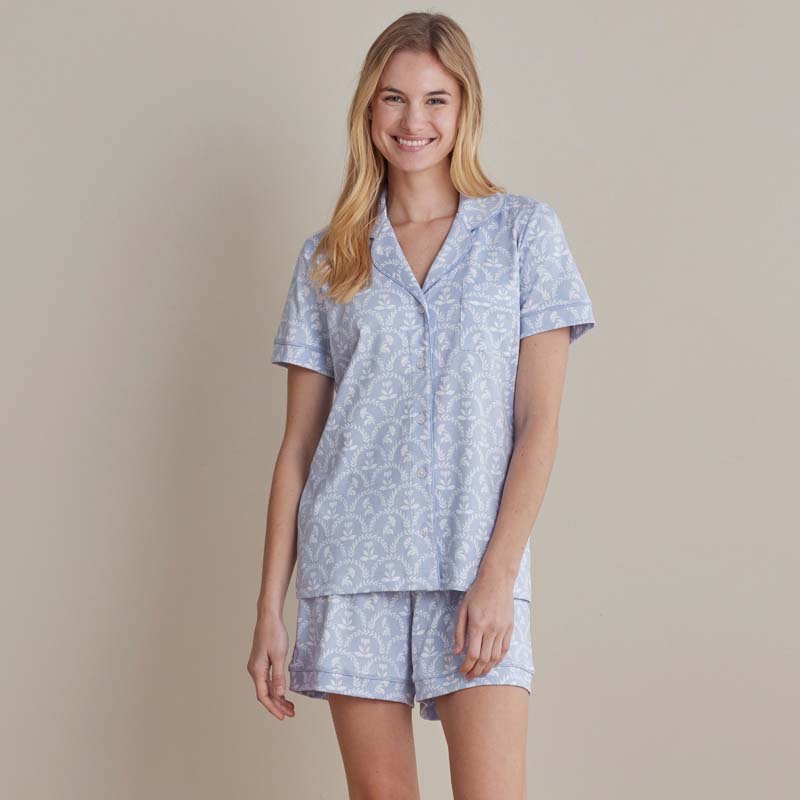 Printed Peruvian Cotton Women's Shorts Set - Bergen Blue, M
