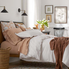 Feliciana Geo Garment Washed Cotton Percale Fitted Bed Sheet - Clay, King