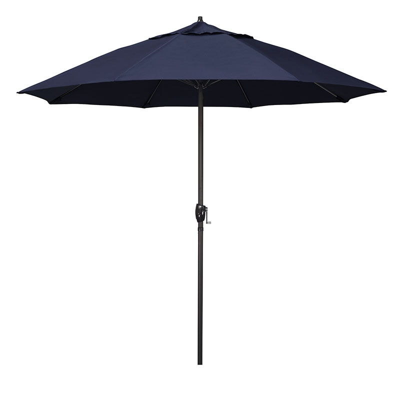 Round Outdoor Patio Umbrella, Aluminum with Auto Tilt Crank - Bronze Finish, Navy, 9'