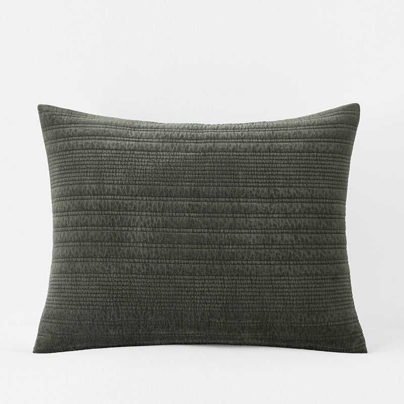 Line Stitch Velvet Quilted Sham - Olive, King