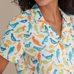 Printed Poplin Women's Shorts Set - Spring Birds, XS