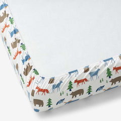Forest Friends Classic Cool Organic Cotton Percale Fitted Crib Sheet - White Multi