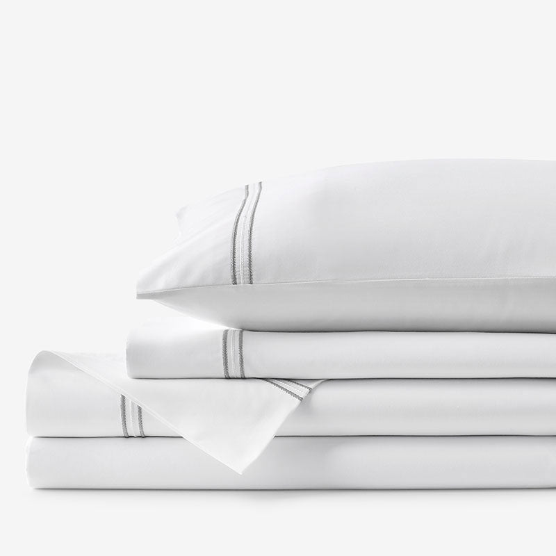 Dorset Stripe Luxe Smooth Egyptian Cotton Sateen Bed Sheet Set - Gray, Cal King