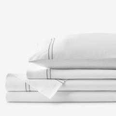 Dorset Stripe Luxe Smooth Egyptian Cotton Sateen Bed Sheet Set - Gray, Queen