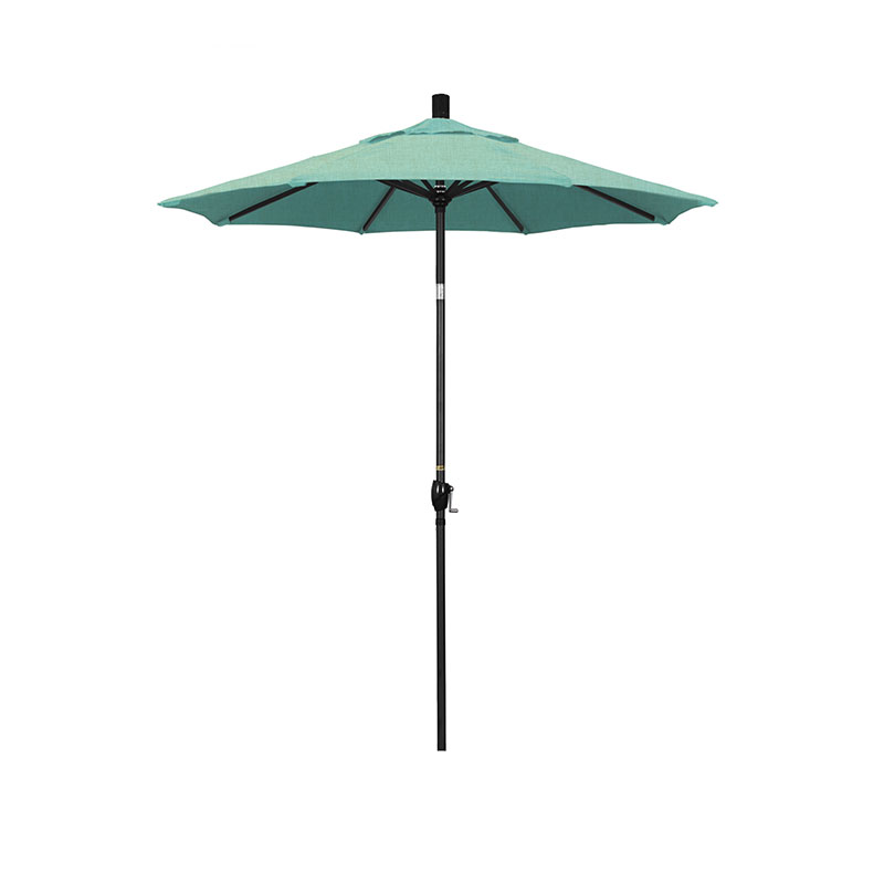 6' Round Outdoor Patio Umbrella, Aluminum with Push Button Tilt - Black Finish, Spectrum Mist