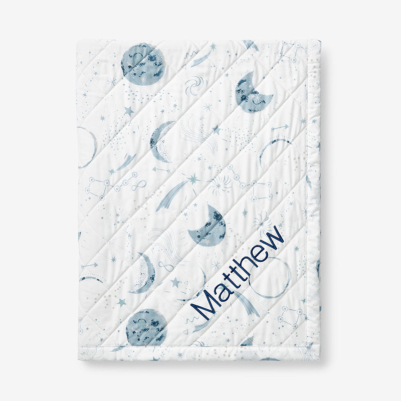 Night Sky Classic Cool Organic Cotton Percale Quilted Reversible Sherpa Stroller Blanket - Blue