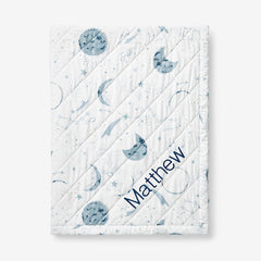 Night Sky Classic Cool Organic Cotton Percale Quilted Reversible Sherpa Stroller Blanket - Blue