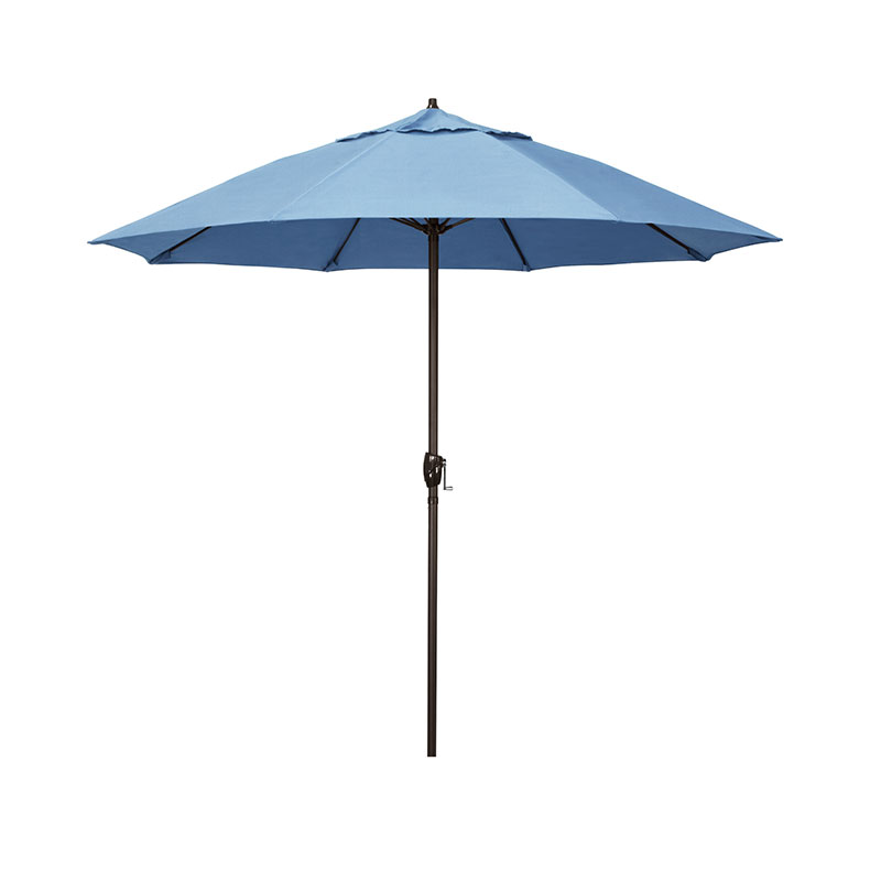 Round Outdoor Patio Umbrella, Aluminum with Auto Tilt Crank - Bronze Finish, Air Blue, 7.5'