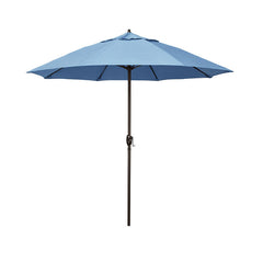Round Outdoor Patio Umbrella, Aluminum with Auto Tilt Crank - Bronze Finish, Air Blue, 7.5'