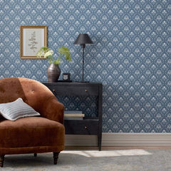 Floral Medallion Removable Wallpaper - Blue, Panel