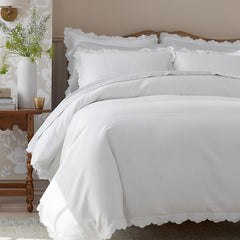 Embroidered Scallop Classic Smooth Sateen Solid Bed Sheet Set - Light Gray, Full