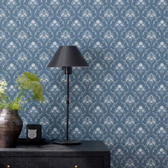 Floral Medallion Traditional Wallpaper - Blue, Roll