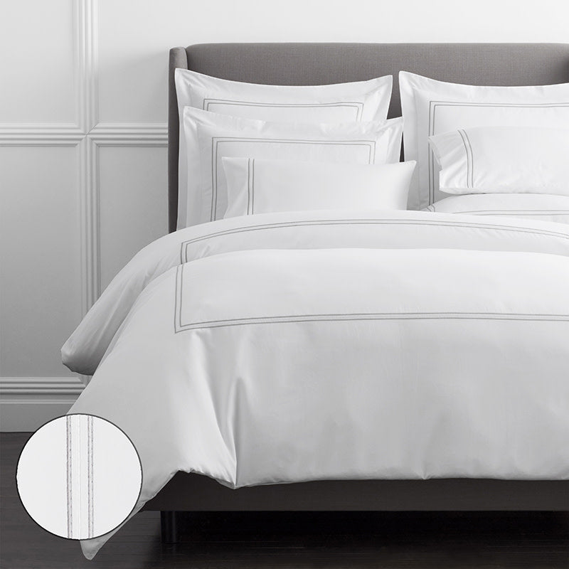 Dorset Stripe Luxe Smooth Egyptian Cotton Sateen Duvet Cover - Gray, Oversized King/Cal King