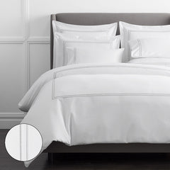 Dorset Stripe Luxe Smooth Egyptian Cotton Sateen Duvet Cover - Gray, Oversized King/Cal King