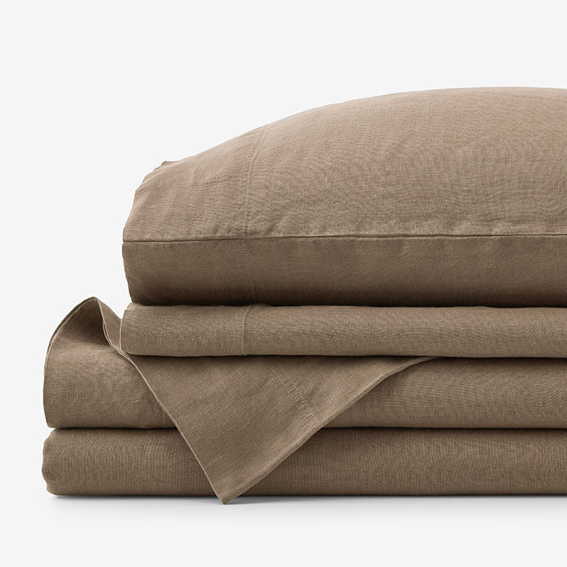 Premium Breathable Washed Linen Solid Bed Sheet Set - Pine Bark, Full
