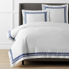 Double Border Premium Smooth Supima® Cotton Wrinkle-Free Sateen Duvet Cover - Blue Dusk, Full