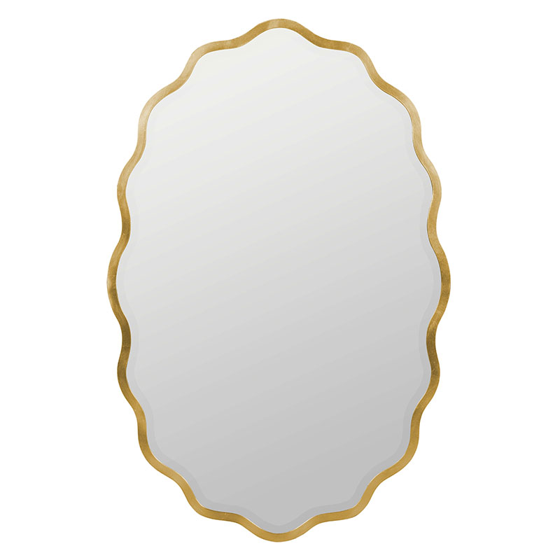Oval Scalloped Metal Frame Wall Mirror - Gold