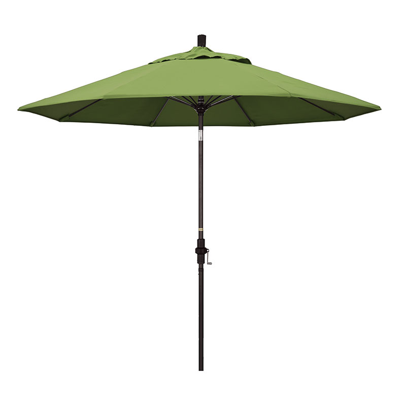 Round Outdoor Patio Umbrella, Fiberglass with Twist Tilt - Bronze Finish, Ginkgo, 9'