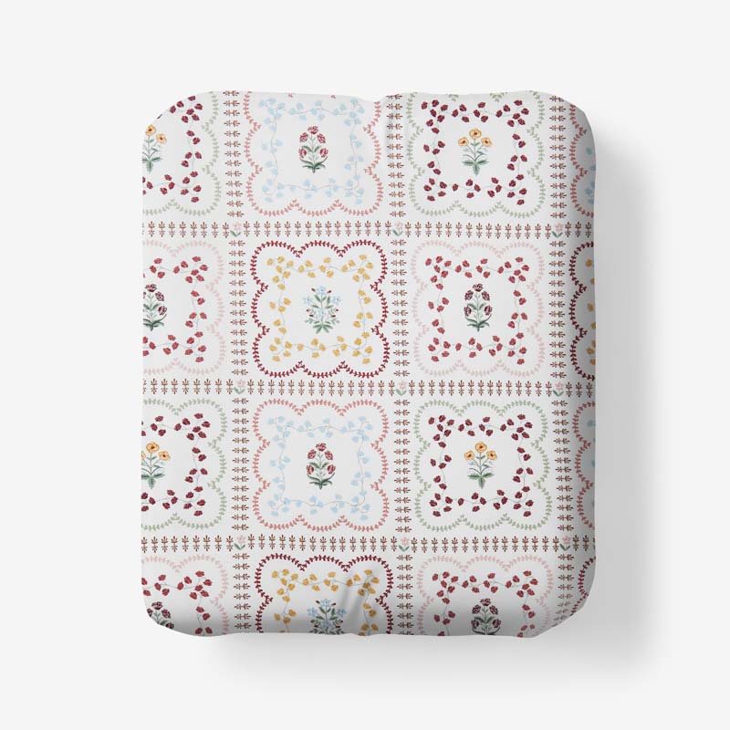 Lottie Classic Cool Cotton Percale Fitted Bed Sheet - Ivory Multi, King
