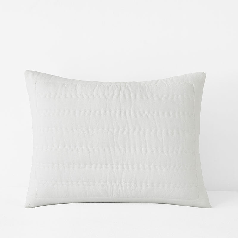Premium Breathable Washed Linen Solid Quilted Sham - White, King