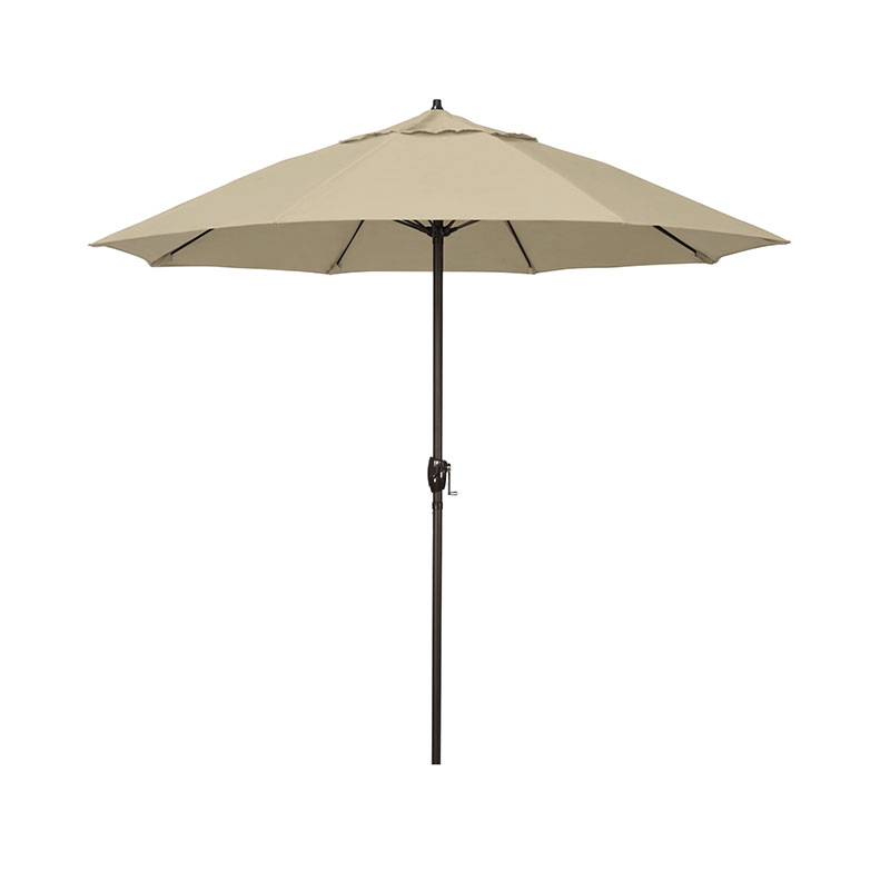Round Outdoor Patio Umbrella, Aluminum with Auto Tilt Crank - Bronze Finish, Antique Beige, 7.5'