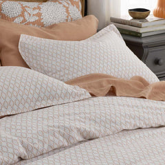 Feliciana Geo Garment Washed Cotton Percale Flat Bed Sheet - Clay, Twin/Twin XL