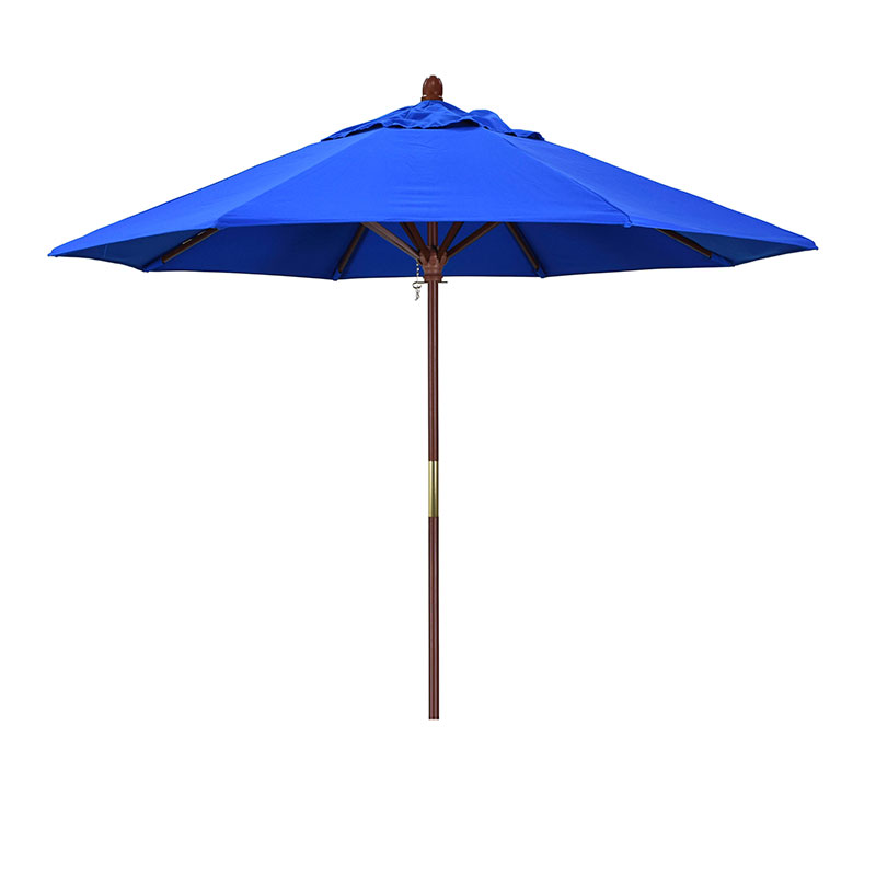 Round Outdoor Patio Umbrella, Wood with Manual Lift - Pacific Blue, 9'