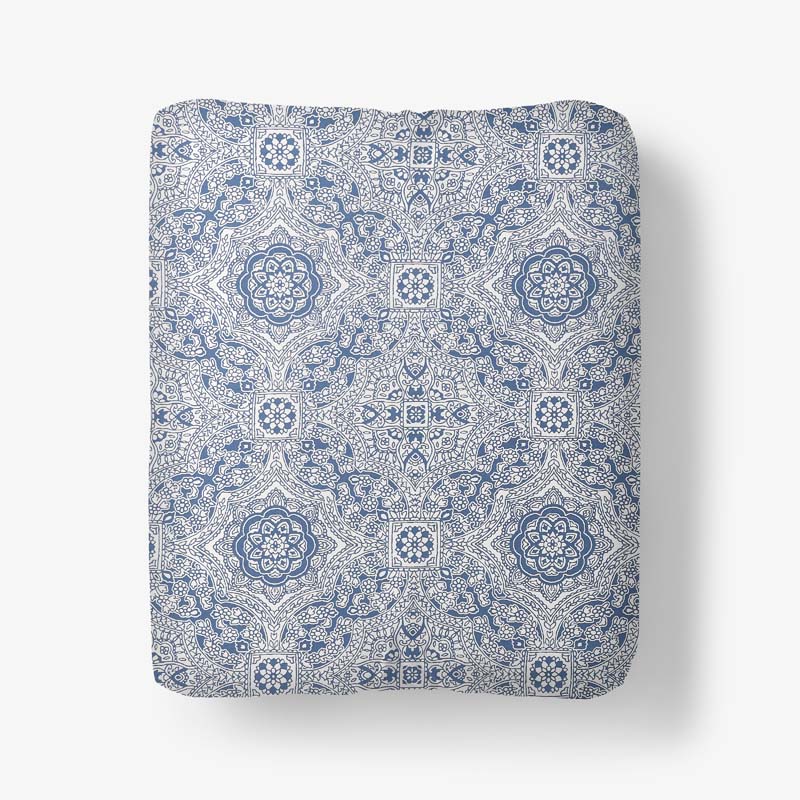 Floral Tapestry Premium Smooth Sateen Fitted Bed Sheet - Blue, Queen
