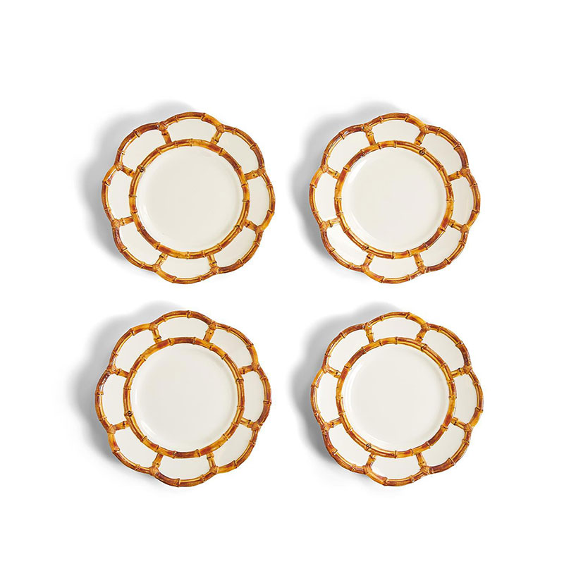 Faux Bamboo Border Melamine Salad Plates, Set of 4 - White