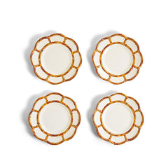 Faux Bamboo Border Melamine Salad Plates, Set of 4 - White