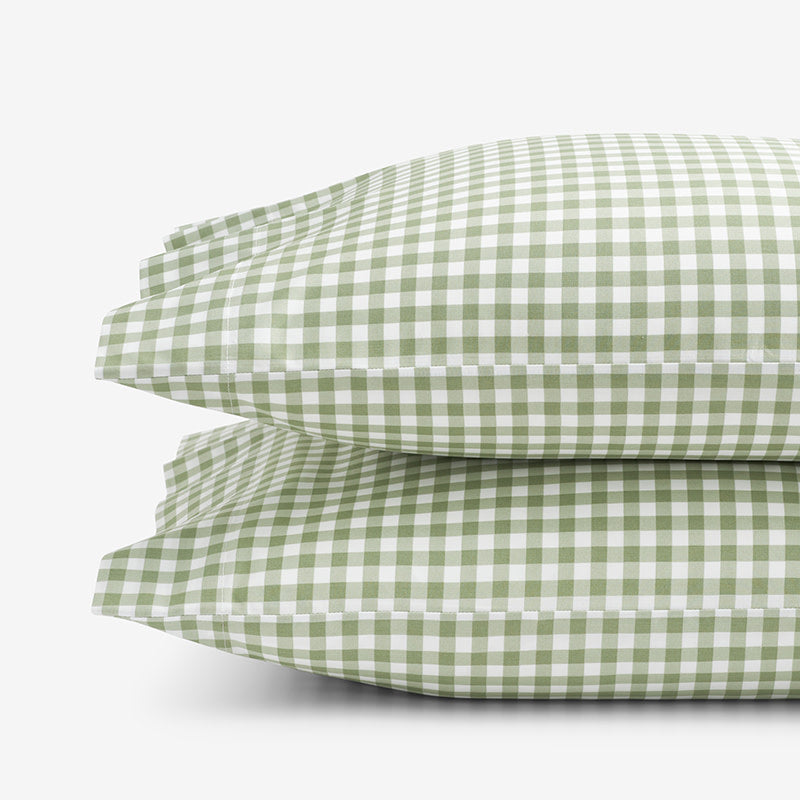 Gingham Classic Cool Organic Cotton Percale Pillowcase Set - Moss, Standard