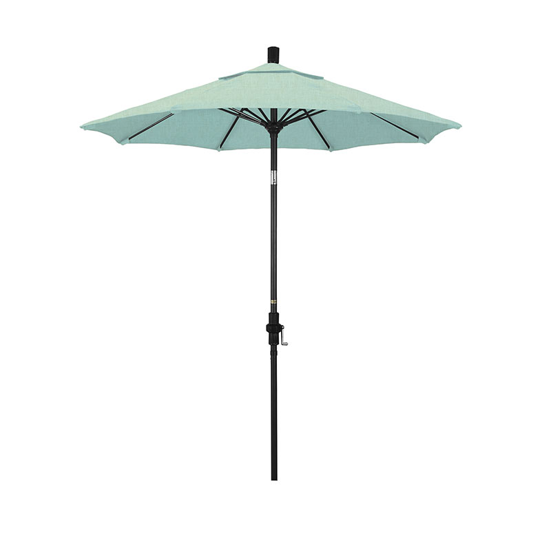 Round Outdoor Patio Umbrella, Fiberglass with Twist Tilt - Black Finish, Spectrum Mist, 7.5'