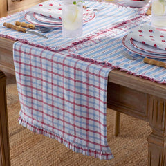 Flowers & Plaid Yarn-Dyed Reversible Table Runner - Graph Plaid Red, 16 in. x 108 in.