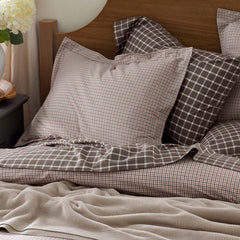 Classic Stripes and Plaids Cool Yarn-Dyed Cotton Percale Bed Sheet Set - Windowpane Brown, Full